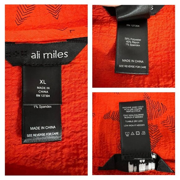 NWT Ali Miles Tunic Wearable Art XL Orange Black Abstract Crinkle Artsy Boho - Picture 7 of 7